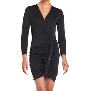 BCBGMAXAZRIA Dalton Zip Front Black Ruched Mini Dress XXS
